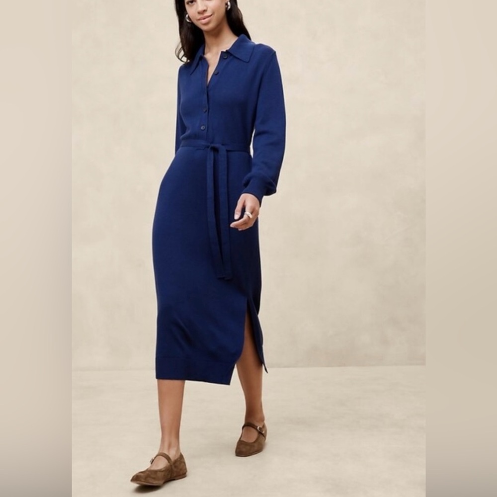 Banana Republic Buttoned Midi Sweater Dress, Size S, Color Blue